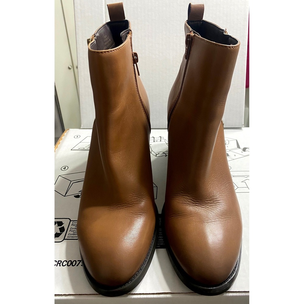 Office‎ Ankle Boots Womens 42 Brown Leather Block Heel Zip Booties PG053203